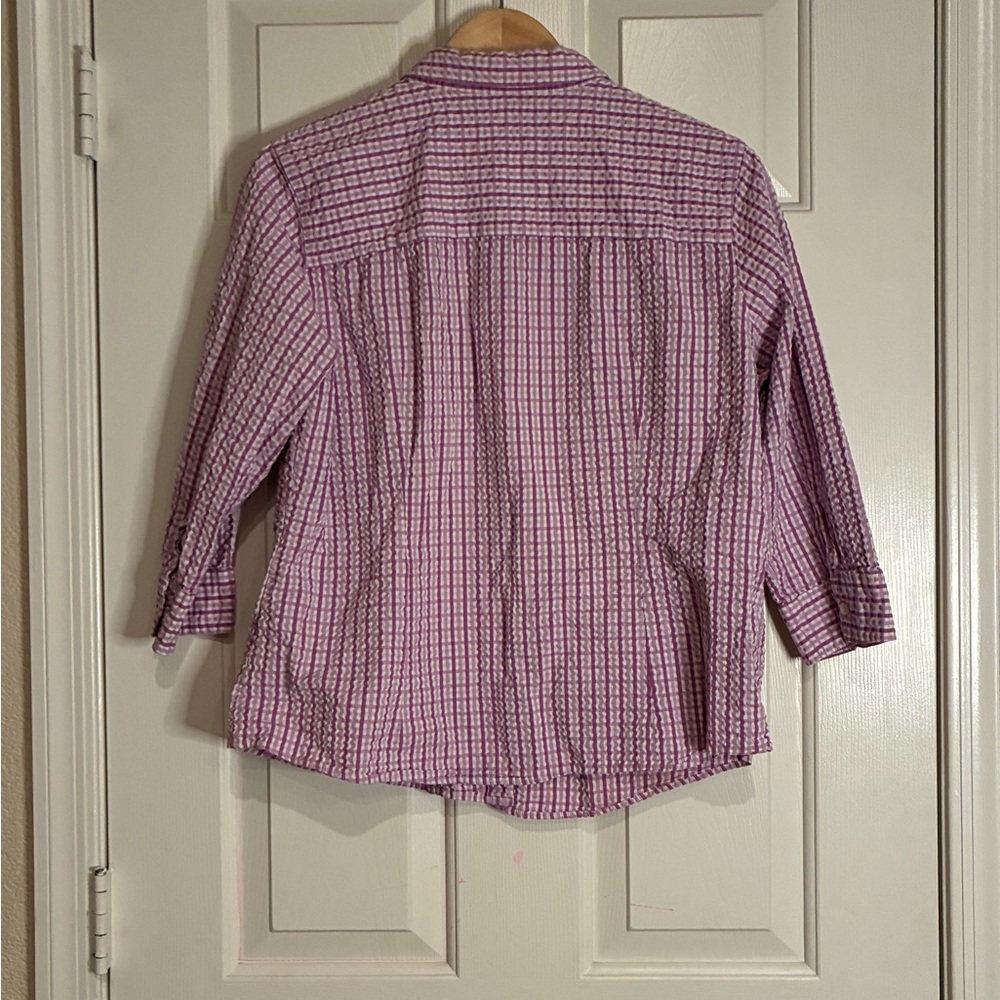 L.L. Bean Women's Purple Checkered Button Down Shirt - Picture 4 of 8